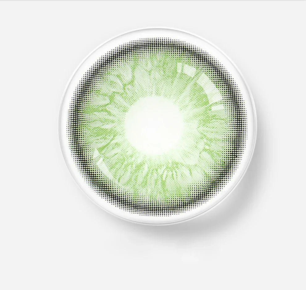 Lentille de contact verte naturelle, effet iris réaliste, confort optimal