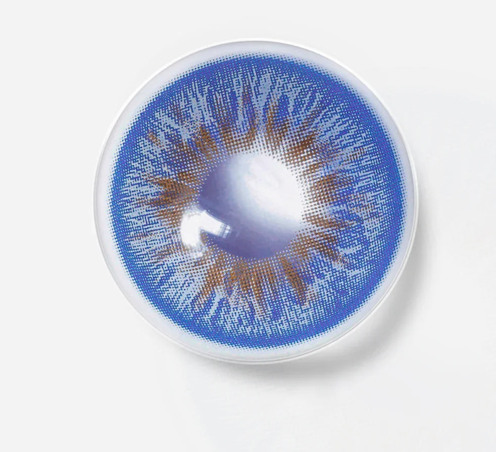 lentille de couleur bleue naturelle avec détails marron, effet iris réaliste