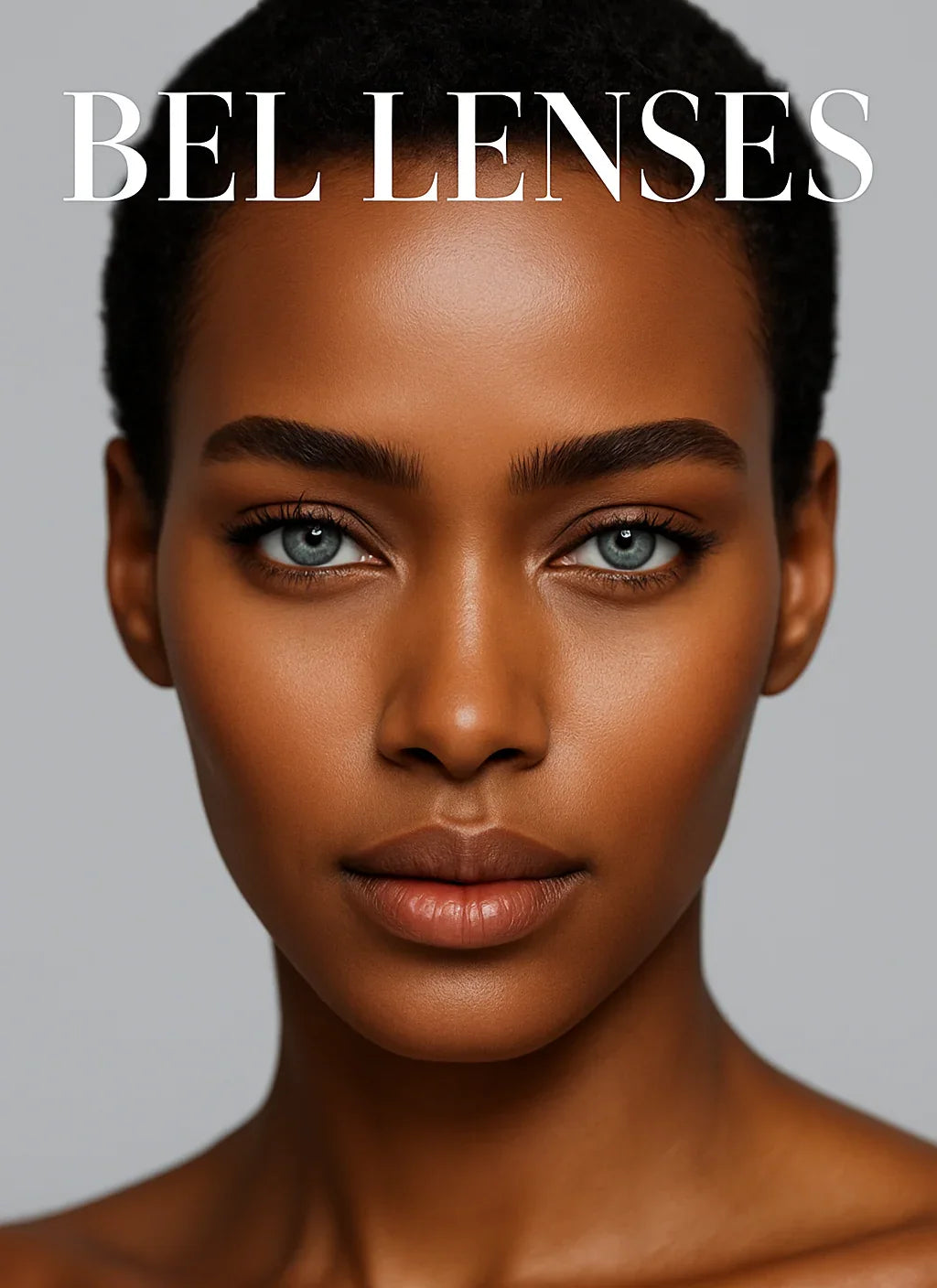 Femme portant des lentilles de couleur bleue naturelles, effet regard sublimé.
